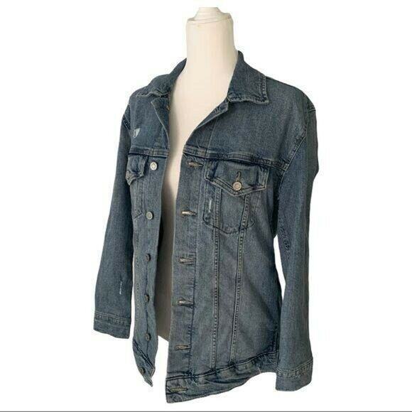 Lucky Brand Women's Jean Denim Truck Jacket Size XS Ripped Pockets Long Sleeve - Picture 9 of 12